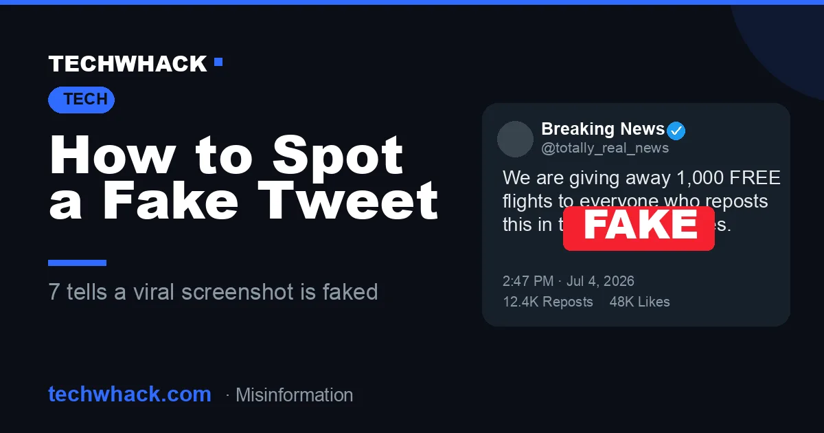 A mocked-up tweet screenshot stamped with a red FAKE label